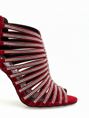 Load image into Gallery viewer, ELSY Plus (L7) - Sandalo a Tronchetto Da Donna in Raso Seta Nero Con Swarovski Boreali e Tacco a Spillo Laminato Argento