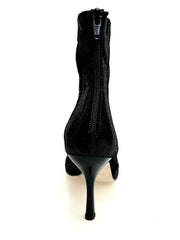 Load image into Gallery viewer, CONNY Fish Black (Art. 130) - Sandalo Mezzo Stivaletto con Zip in Fish Nero e Rete Nera Glitterata Tacco a Stiletto squadrato Smaltato Nero
