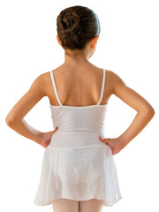 Load image into Gallery viewer, AURORA (RD) - Body Danza Classica  Bretellina Sottile da Bambina in Cotone Bielastico con Elastamero foderato sul Petto in Microfibra Anrisudore con Applicazione cucita di Gonnellino in velo di Chiffon
