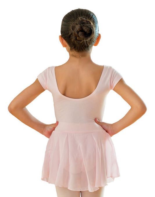 Pachita da bambina Wish Dance Shop, body danza classica mezza manica corta in cotone bielastico con gonna in chiffon.
