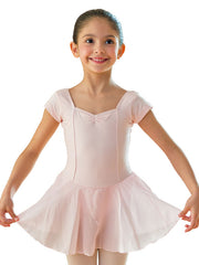 Carica immagine nella Galleria, PACHITA (RD/NA) - Body Danza Classica Mezza Manica Corta da Bambina in Cotone Bielastico con Elastamero foderato sul Petto in Microfibra Anrisudore con Applicazione cucita di Gonnellino in velo di Chiffon

