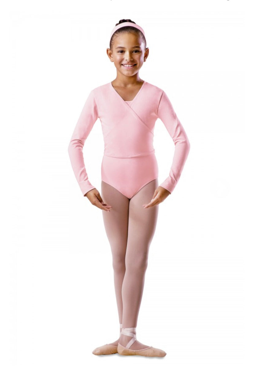 Scaldacuore bambino Silvya (RD) in morbido cotone lycra bielastico, manica lunga, colore rosa carne, marca Wish Dance Shop