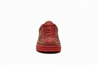 Sneaker Rubin De Lux Wish Dance Shop in camoscio vegan, Swarovski Boreali, suola rossa in gomma e resina, dettagli tecnici.