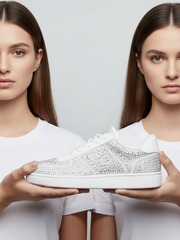 Carica immagine nella Galleria, RUBIN De Lux (L0701FCE) - Sneaker in Camoscio Vegan e Swarovski Boreali Suola Rossa in Gommina e Resina Tecnica Cerchi Rossi