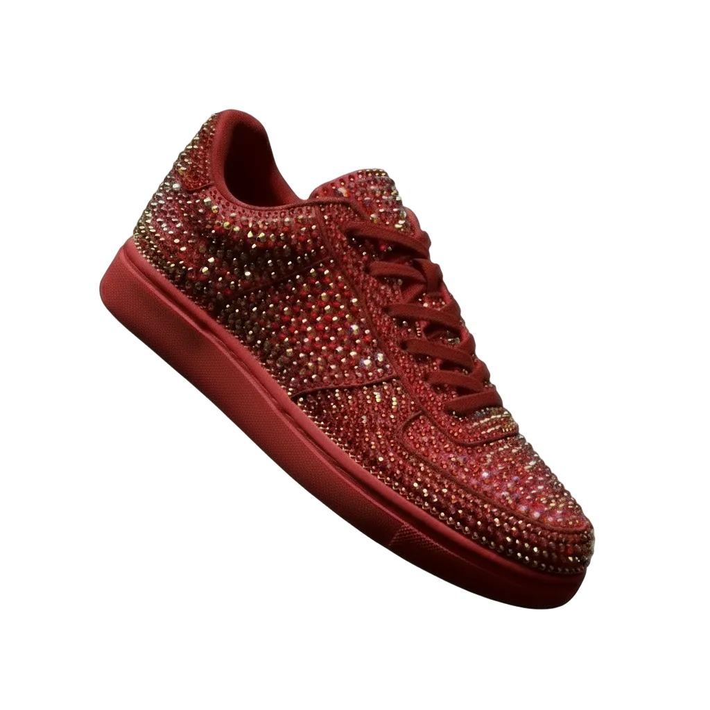 Sneaker Rubin De Lux Wish Dance Shop in camoscio vegan con Swarovski Boreali, suola rossa in gomma e resina tecnica, dettaglio colorato