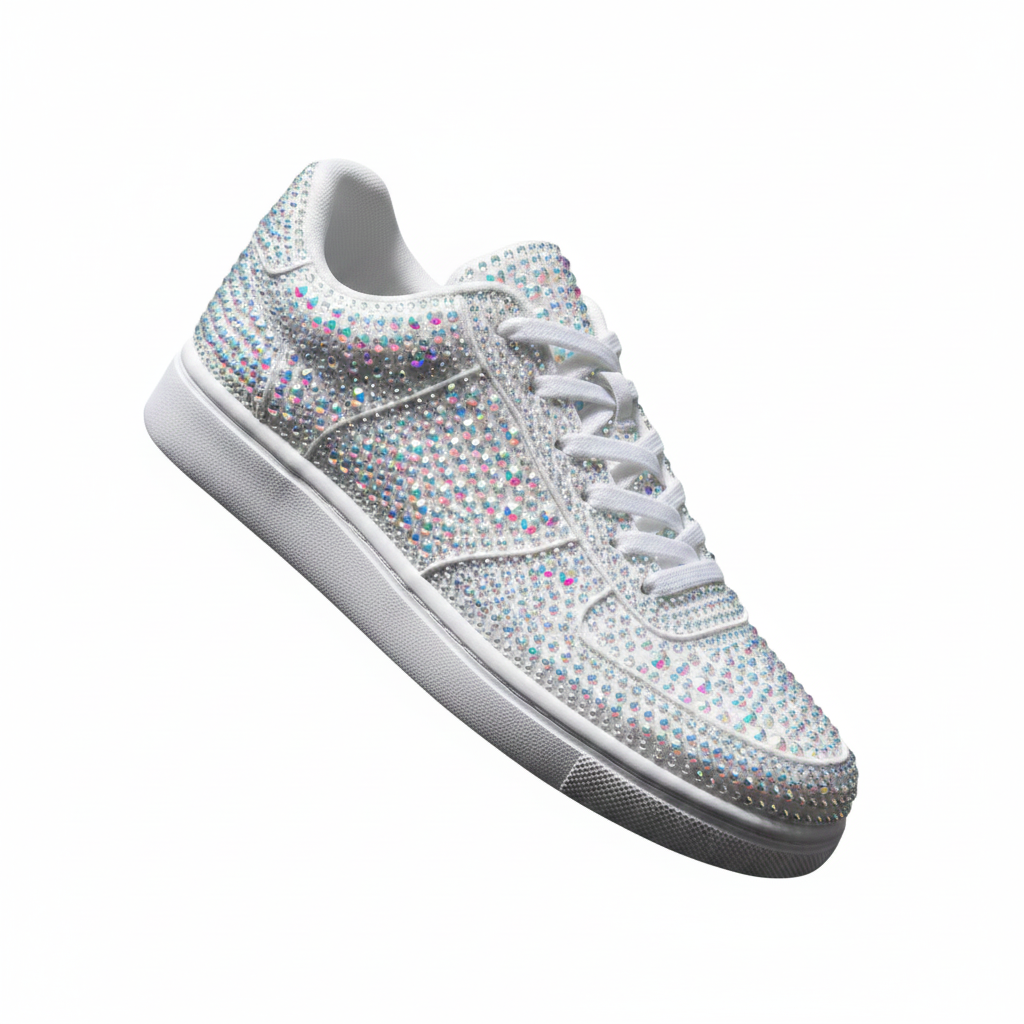 RUBIN De Lux (L0701FCE) - Vegan Suede Sneaker with Northern Lights Swarovski, Red Rubberette and Technical Resin Sole with Red Circles