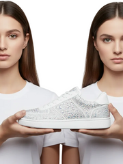 Carica immagine nella Galleria, RUBIN De Lux (L0701FCE) - Sneaker in Camoscio Vegan e Swarovski Boreali Suola Rossa in Gommina e Resina Tecnica Cerchi Rossi