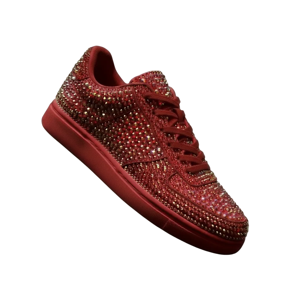Sneaker Rubin De Lux Wish Dance Shop in camoscio vegan con Swarovski, suola rossa in gomma e resina, dettagli cerchi rossi