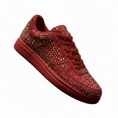 Sneaker Rubin De Lux Wish Dance Shop in camoscio vegan con Swarovski Boreali, suola rossa in gomma e resina tecnica.