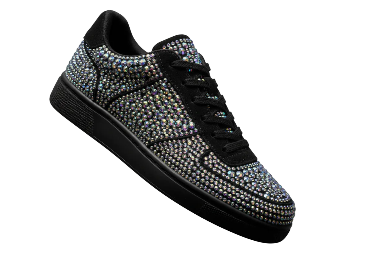 Sneaker Rubin De Lux Wish Dance Shop in camoscio vegan con Swarovski Boreali, suola rossa in gomma e resina tecnica, dettagli rossi