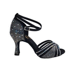 Carica immagine nella Galleria, Luly Dreams Black (L3CE) - Scarpa da Ballo da Donna in Raso Nero cinturino incrociato alla Caviglia con Strass Boreali Tacco a Rocchetto
