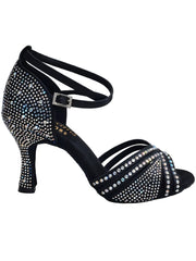 Load image into Gallery viewer, Luly Dreams Black (L3CE) - Scarpa da Ballo da Donna in Raso Nero cinturino incrociato alla Caviglia con Strass Boreali Tacco a Rocchetto