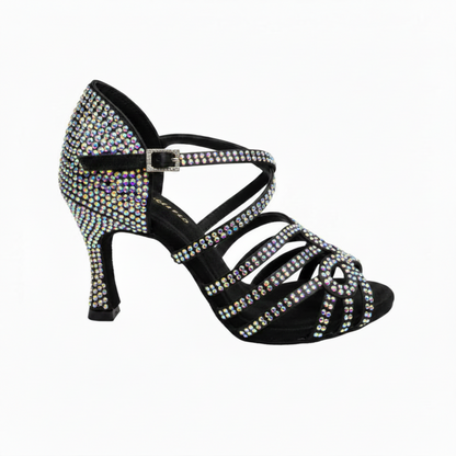 Scarpa da ballo donna NORA Dreams Gold Wish Dance Shop in raso oro con cinturino incrociato, strass e tacco a rocchetto.