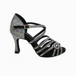 Carica immagine nella Galleria, NORA Dreams Gold (L2576S) - Scarpa da Ballo da Donna in Raso Oro Flash cinturino incrociato al Collopiede con Strass Boreali Tacco a Rocchetto
