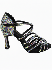 Load image into Gallery viewer, NORA Dreams Gold (L2576S) - Scarpa da Ballo da Donna in Raso Oro Flash cinturino incrociato al Collopiede con Strass Boreali Tacco a Rocchetto