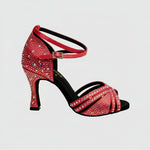 Carica immagine nella Galleria, Luly Dreams Red ( L3/L640 ) - Scarpa da Ballo da Donna in Raso Rosso cinturino incrociato alla Caviglia con Strass Boreali Tacco a Rocchetto

