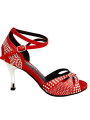 Load image into Gallery viewer, Deluxe Butterfly PW (L2PW) - Scarpa da Ballo in Raso Seta Rosso con Swarovski Boreali e Tacco a Stiletto e a Spillo Laminato Argento