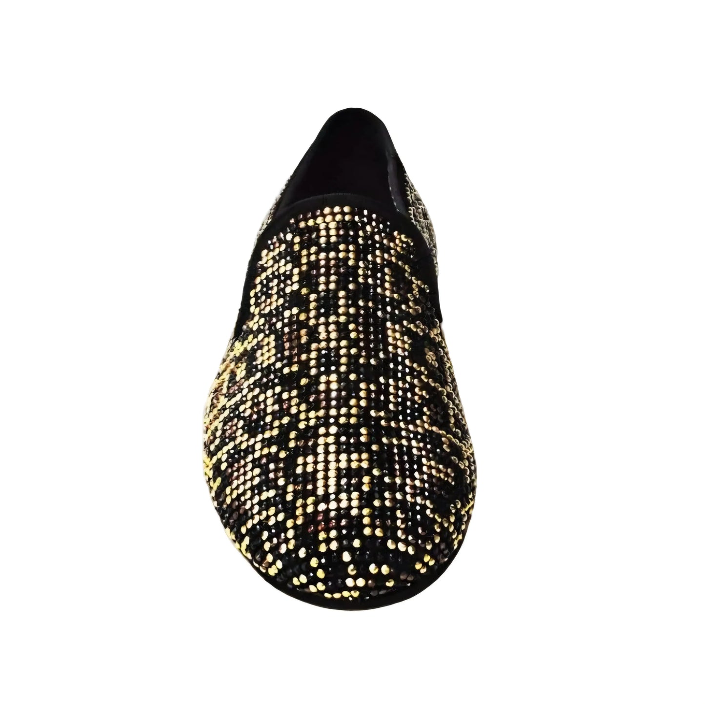 Scarpa uomo Wishdance Curtis Leopard in camoscio nero, dettagli Swarovski neri e borchiette marroni e oro, stampa leopardata.