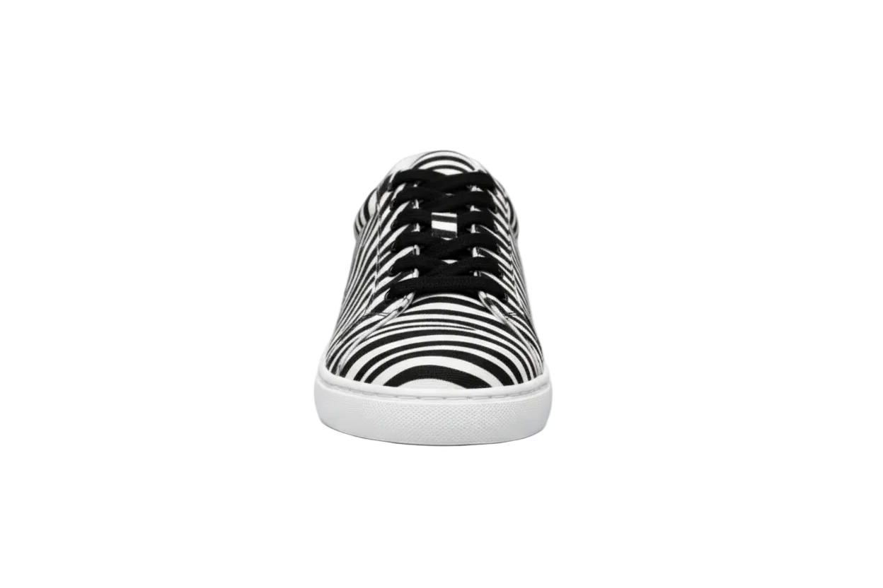 Sneaker ATACA Zebry White Vortex Wish Dance Shop in tessuto zebrato, con suola bianca in gomma e dettagli neri pivot.
