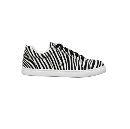 Sneaker ATACA Zebry White Vortex Wish Dance Shop con tessuto zebrato, suola bianca in gomma e dettagli neri pivot, stile vegano.