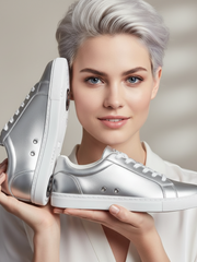Carica immagine nella Galleria, Sneaker ecopelle totale silver ATACA Theia Vortex con suola bianca in gomma e resina, design elegante e comfort vegano.