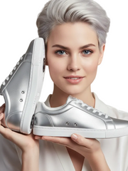 Carica immagine nella Galleria, Sneaker ecopelle totale silver Wish Dance Shop ATACA Theia Vortex con suola bianca in gomma e resina, comfort e design pivot.