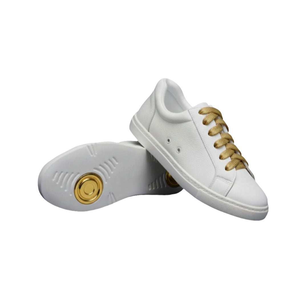 Sneaker ecopelle bianca ATACA Gabriel Vortex con suola in gomma e resina, dettagli oro, comfort light flex, stile vegan.