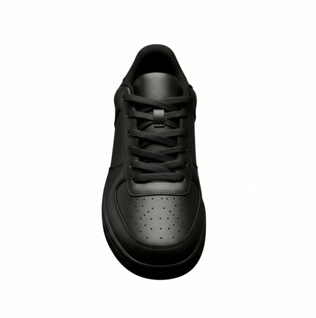Sneaker Wish Dance Shop LOKI in ecopelle nera vegan con suola in gomma e resina tecnica, dettagli cerchi rossi.