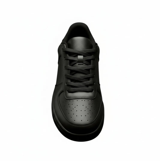 Sneaker Wish Dance Shop LOKI in ecopelle nera vegan con suola in gomma e resina tecnica, dettagli cerchi rossi.