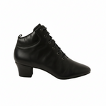 Carica immagine nella Galleria, Scarpa da donna in camoscio nero con plateau e tacco a spillo, marca Wish Dance Shop, vista frontale con dettagli eleganti.
