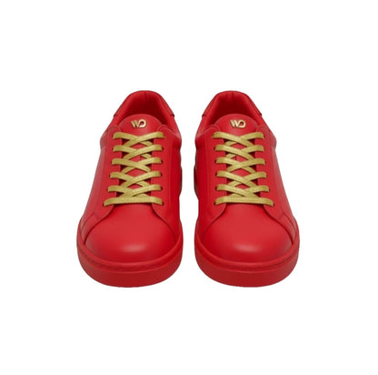 Sneaker ecopelle rossa ATACA Mercury Vortex con suola rossa in gomma, dettaglio oro e design confortevole, stile vegano e light flex