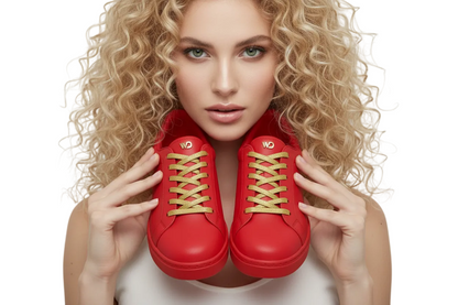 Sneaker ecopelle rossa ATACA Mercury Vortex Wish Dance con suola in gomma rossa, dettagli oro e materiale vegan, comfort e flessibilità