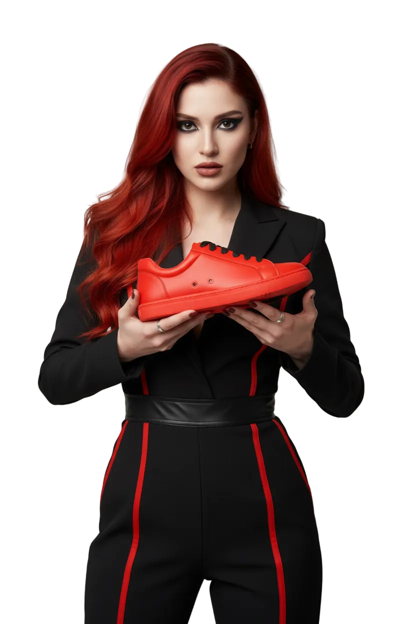 Sneaker ecopelle rossa ATACA Red Flame Vortex con suola in gomma rossa, dettagli neri e design leggero e confortevole.