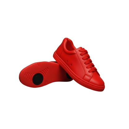 Sneaker ecopelle rossa ATACA Red Flame Vortex con suola in gomma rossa, dettagli neri e design leggero, comfort e stile vegan.