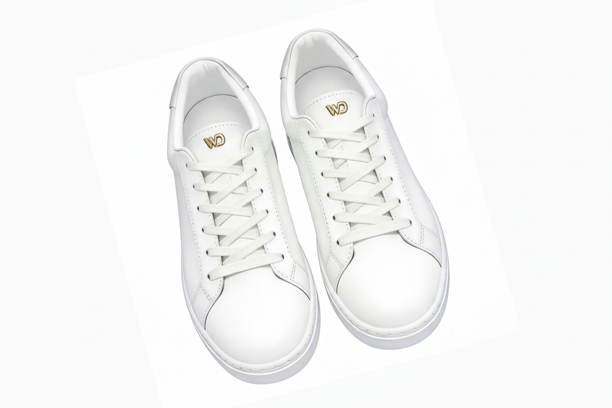 Scarpa sneaker ecopelle bianca ATACA Gabriel Vortex con suola in gomma e resina, dettagli oro e design leggero e flessibile.
