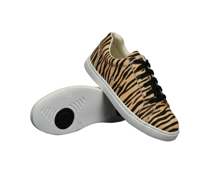 Sneaker ATACA Tiger Black Gold Vortex Wish Dance Shop con disegno tigre Bengalina beige, suola nera in gomma e dettagli pivot.