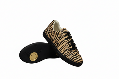 Sneaker ATACA Tiger Black Gold Vortex Wish Dance Shop con design tigre bengala beige, suola nera in gomma e resina, stile leggero e flessibile