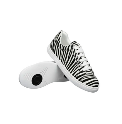 Sneaker ATACA Zebry White Vortex in tessuto zebrato vegan con suola bianca in gomma e resina, dettagli neri pivot.