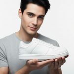 Carica immagine nella Galleria, Sneaker in ecopelle vegana ODINO L0702FCE con suola bianca, dettagli in gomma e resina tecnica, cerchi neri, Wish Dance Shop
