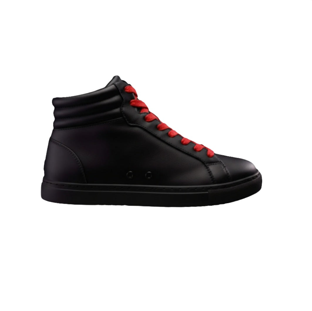 Sneaker GERO Mefisto Black Vortex Wish Dance Shop, scarpa alta in ecopelle nera, suola in gomma e resina, dettagli rossi.