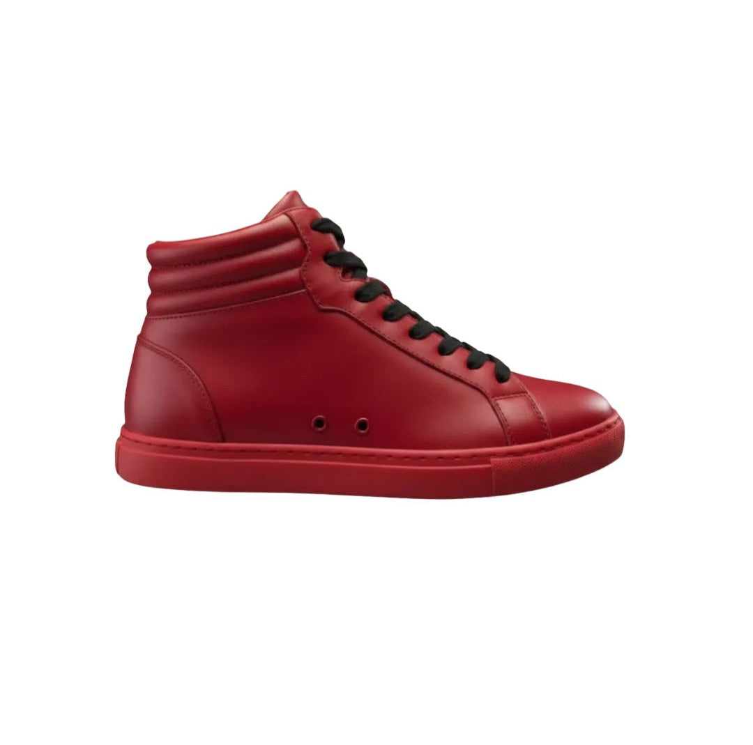 Sneaker GERO Devil Red Vortex in ecopelle rossa con suola in gomma e resina, design alto, comfort e stile moderno.