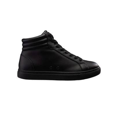 Sneaker GERO Mefisto Black Vortex in ecopelle nera, con suola in gomma e resina, dettaglio di cerchi rossi, stile alto e comfort.