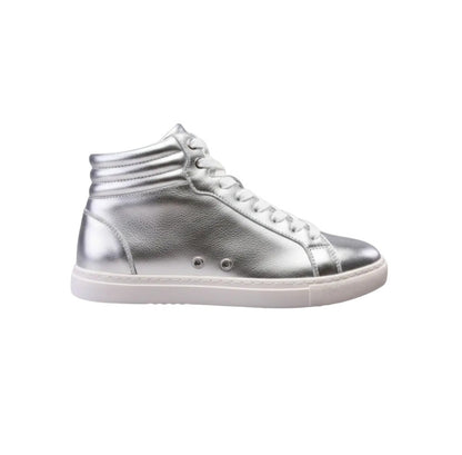 Sneaker GERO Noah Silver Vortex in ecopelle argentata, collo alto, suola bianca in gomma e resina, dettagli argentati pivot.