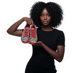 Carica immagine nella Galleria, Sneaker zebra rossa e oro Wish Dance Shop, tessuto vegano, suola in gomma rossa, dettagli in resina e cerchi oro.
