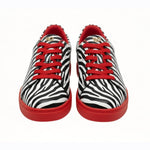 Carica immagine nella Galleria, Sneaker Wish Dance Shop ATACA Zebry Red Gold Vortex in tessuto zebrato, suola rossa in gomma e resina, dettaglio oro pivot.

