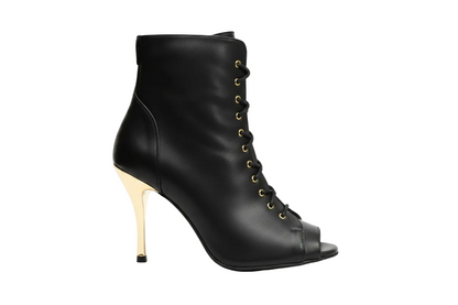 ALEXIS Angel Black Gold (Art. 132) - Mezzo Stivaletto con Zip in Pelle Nera Tacco a Spillo in Alluminio Laminato Oro