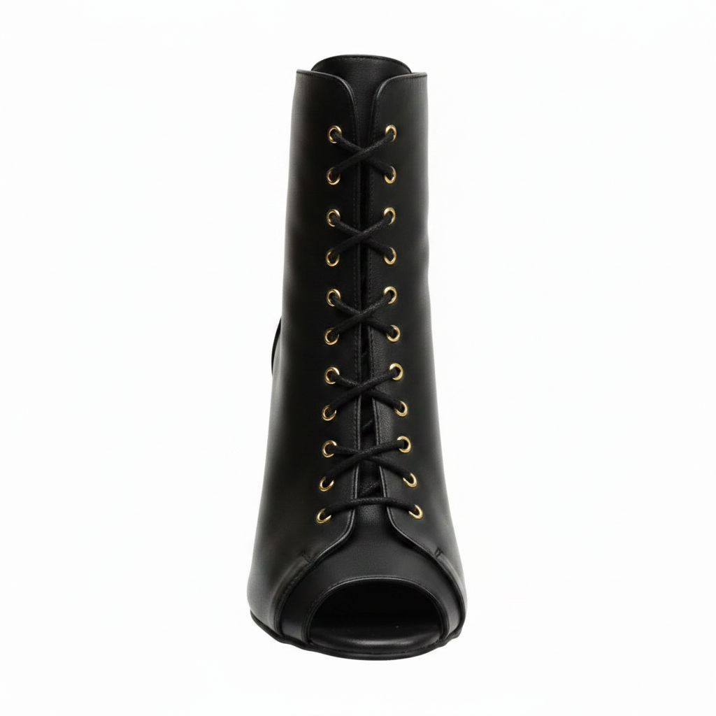 ALEXIS Angel Black Gold (Art. 132) - Mezzo Stivaletto con Zip in Pelle Nera Tacco a Spillo in Alluminio Laminato Oro