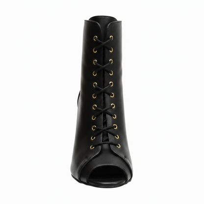 ALEXIS Angel Black Gold (Art. 132) - Mezzo Stivaletto con Zip in Pelle Nera Tacco a Spillo in Alluminio Laminato Oro