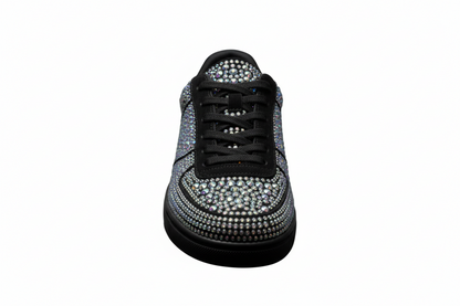 Sneaker Poseidon De Lux Vortex Wish Dance Shop in camoscio vegan nero con Swarovski Boreali, suola nera gomma e resina tecnica.