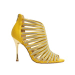 Load image into Gallery viewer, ELSY Plus (L7) - Sandalo a Tronchetto Da Donna in Morbido Camoscio Giallo Con Swarovski Boreali e Tacco a Spillo Laminato Oro
